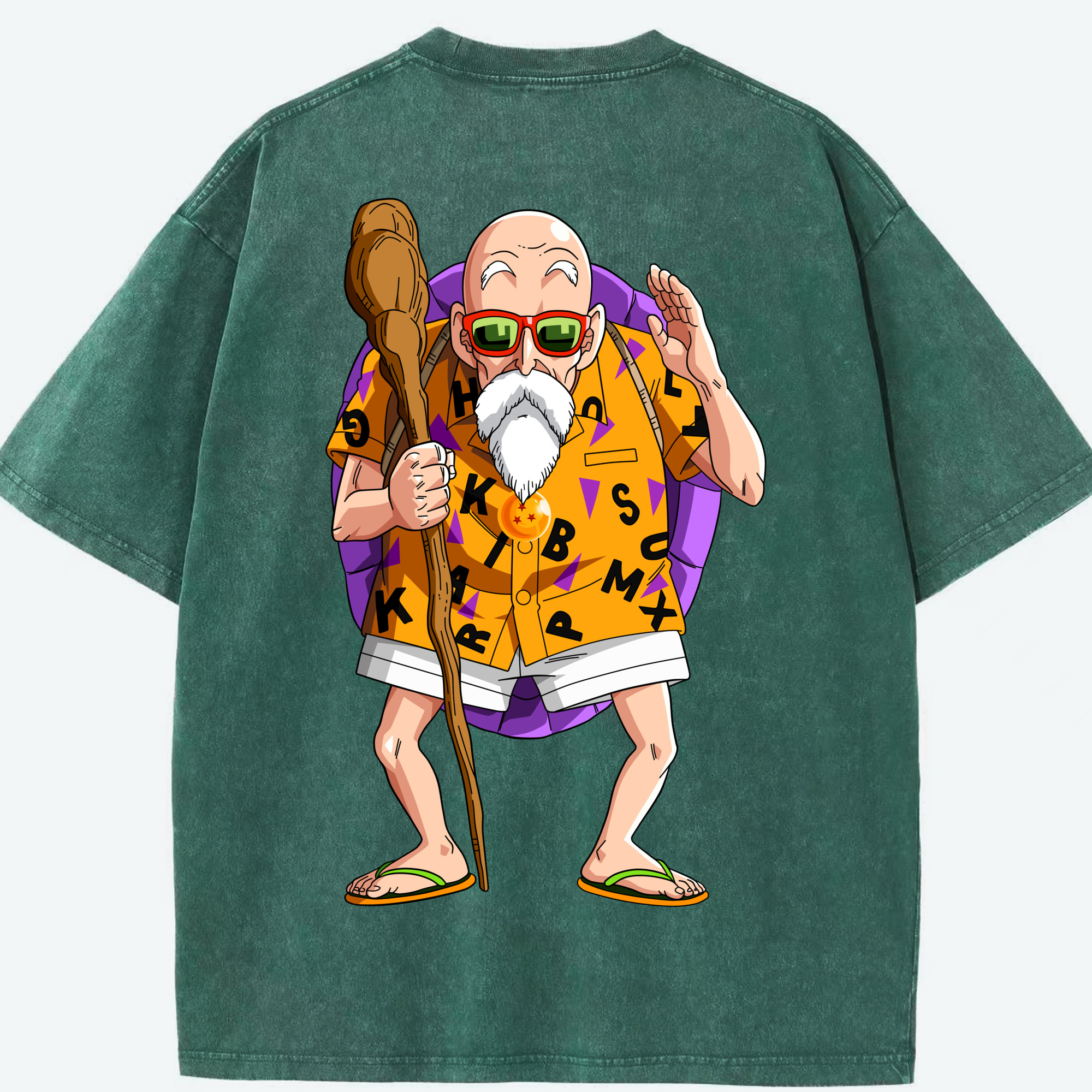 （画像用） ドラゴンボール 亀仙人（かめせんにん） DRAGON BALL Master Roshi Kame Sennin 綿100% ヴィンテージ風 半袖Tシャツ（背面プリント）